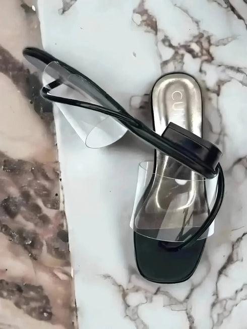 Black Clear Strap Heels - cunei